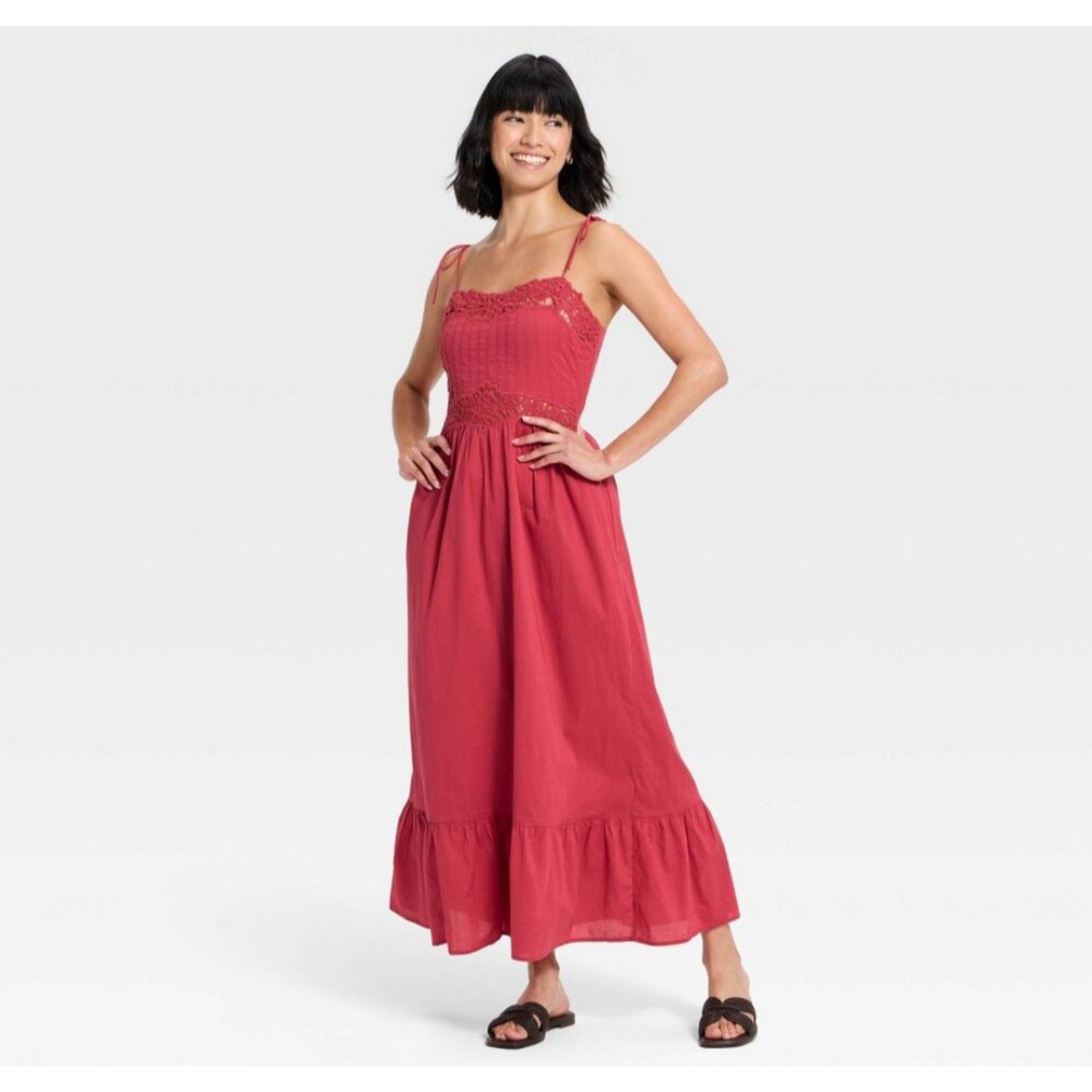 Women's Universal Thread Lace Cami Midi A-Line Dress Berry Pink Small